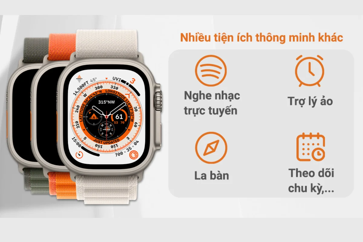 Và nhiều tiện ích khác trên Apple Watch Ultra LTE 49mm Trail Loop