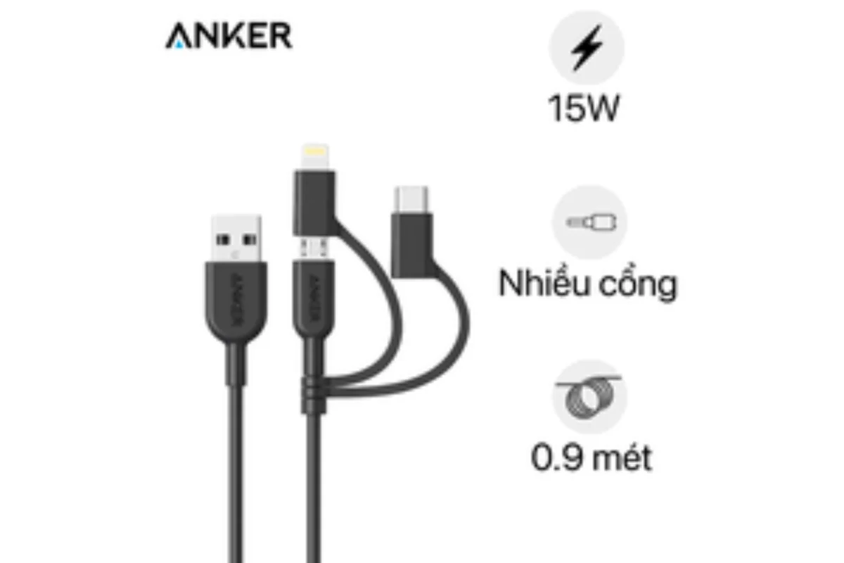 Cáp 3 in 1 Anker Powerline A8436 0.9m