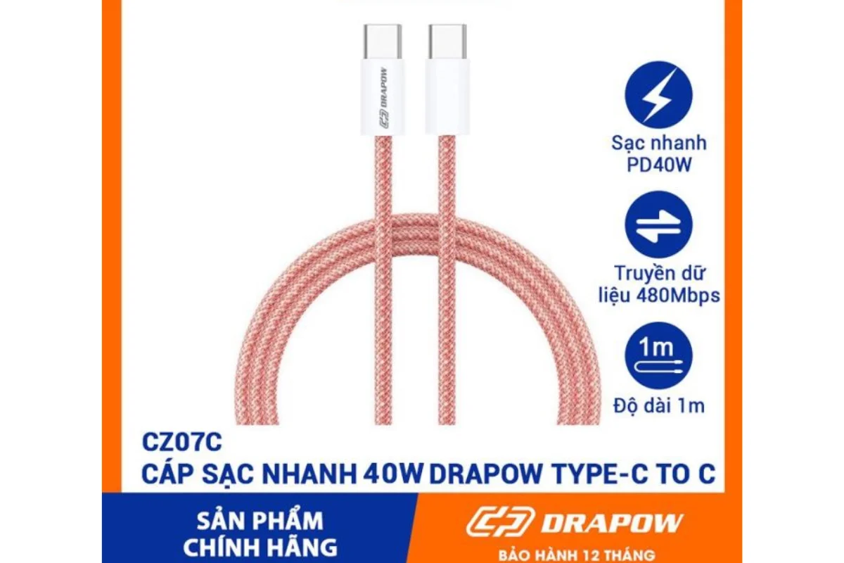 Tính Năng Nổi Bật của Dây Sạc Bọc Dù Drapow CZ07C 40W Type-C to Type-C 