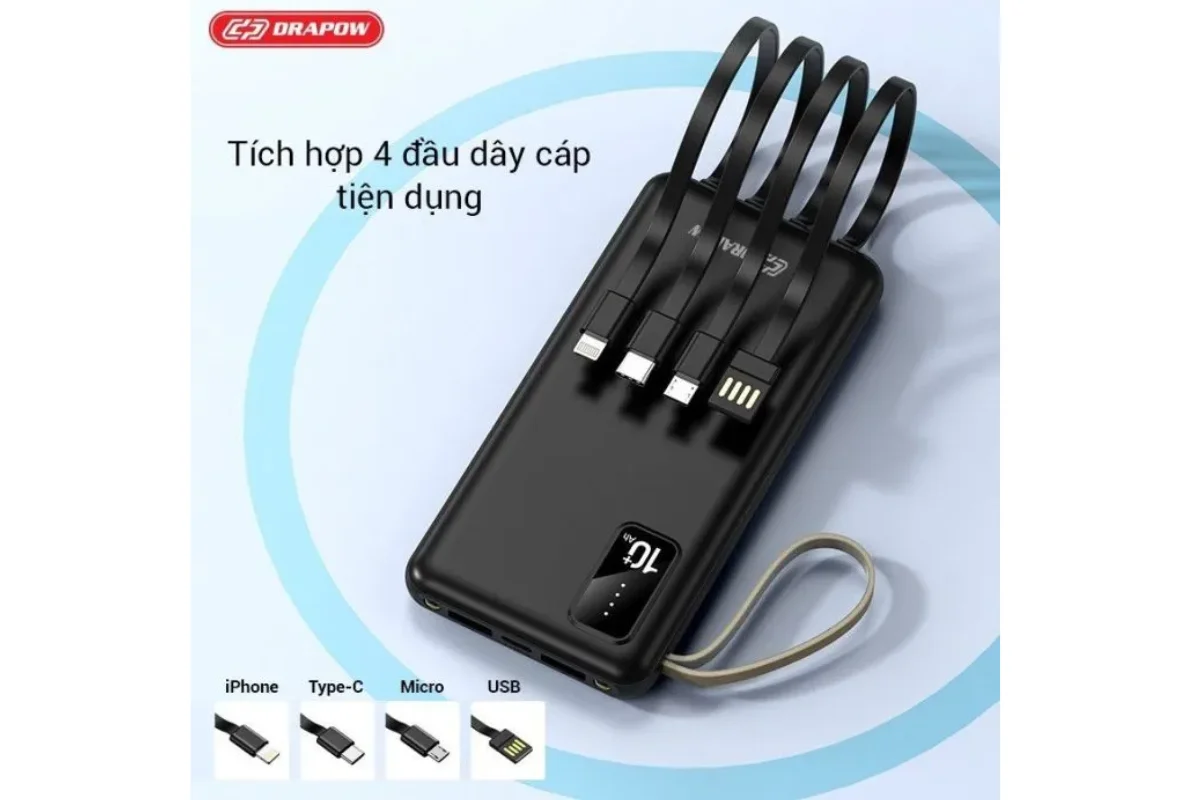 Dung lượng pin lớn 10.000mAh sạc điện thoại được nhiều lần