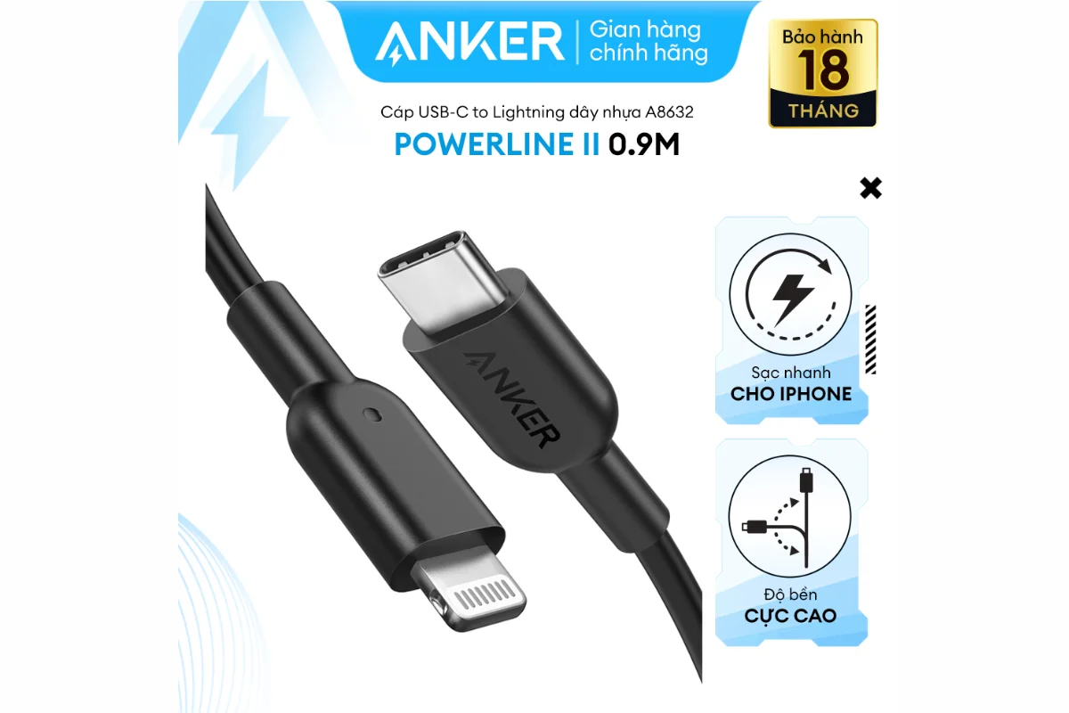 Thông số về cáp Type-C to Lightning Anker PowerLine II - A8632 0.9 m