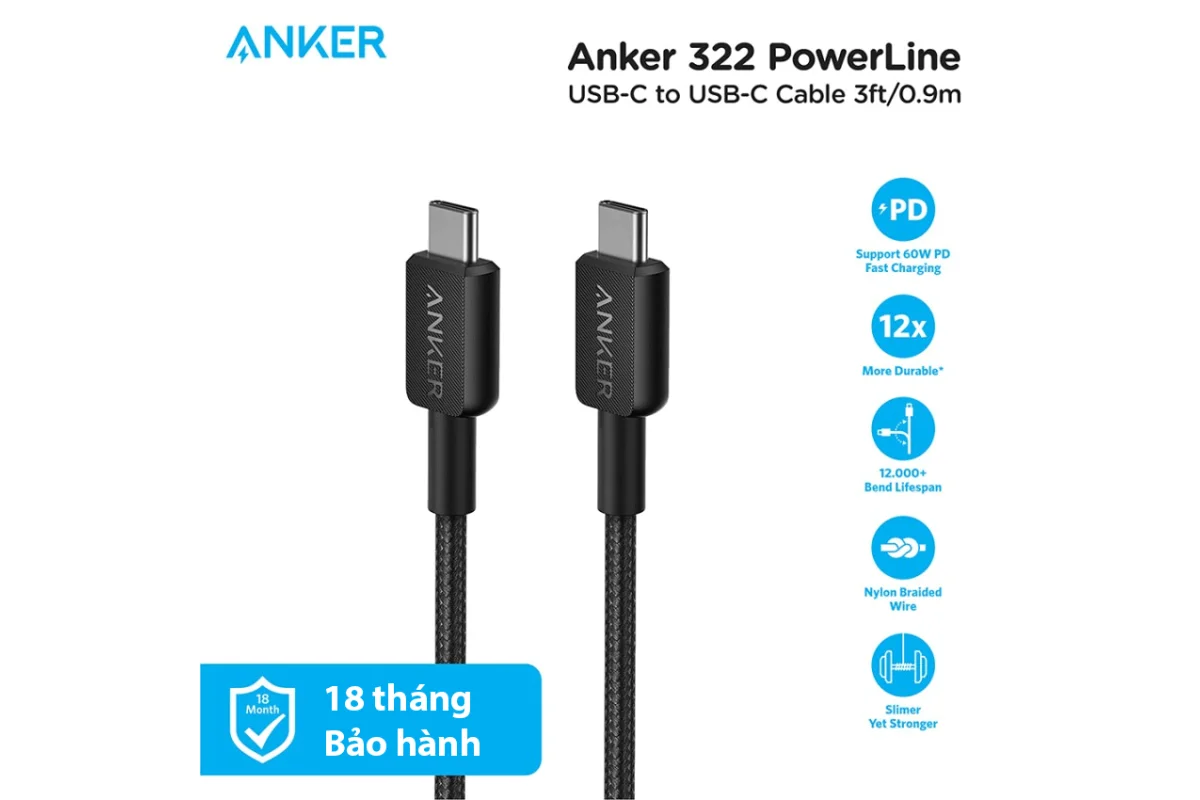 Thông số của Cáp Type-C to Type-C Anker  A81F5  322 0.9m