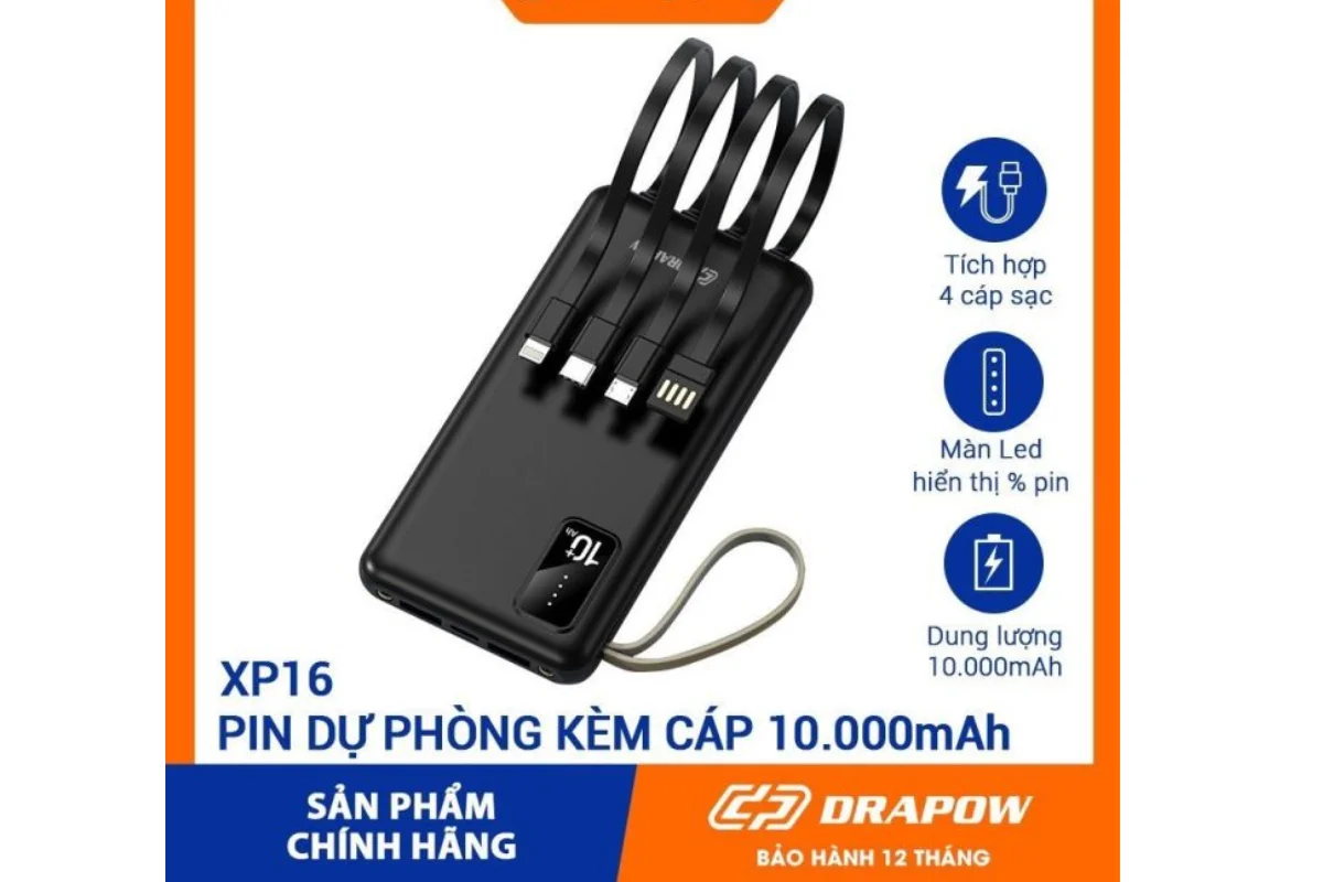 Thông số về pin sạc dự phòng 10.000mAh Drapow XP16