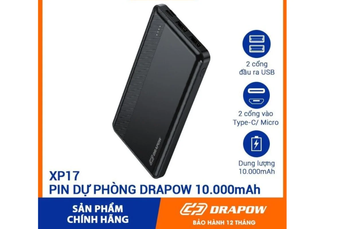 Thông số của sạc dự phòng 10000mAh Drapow XP 17