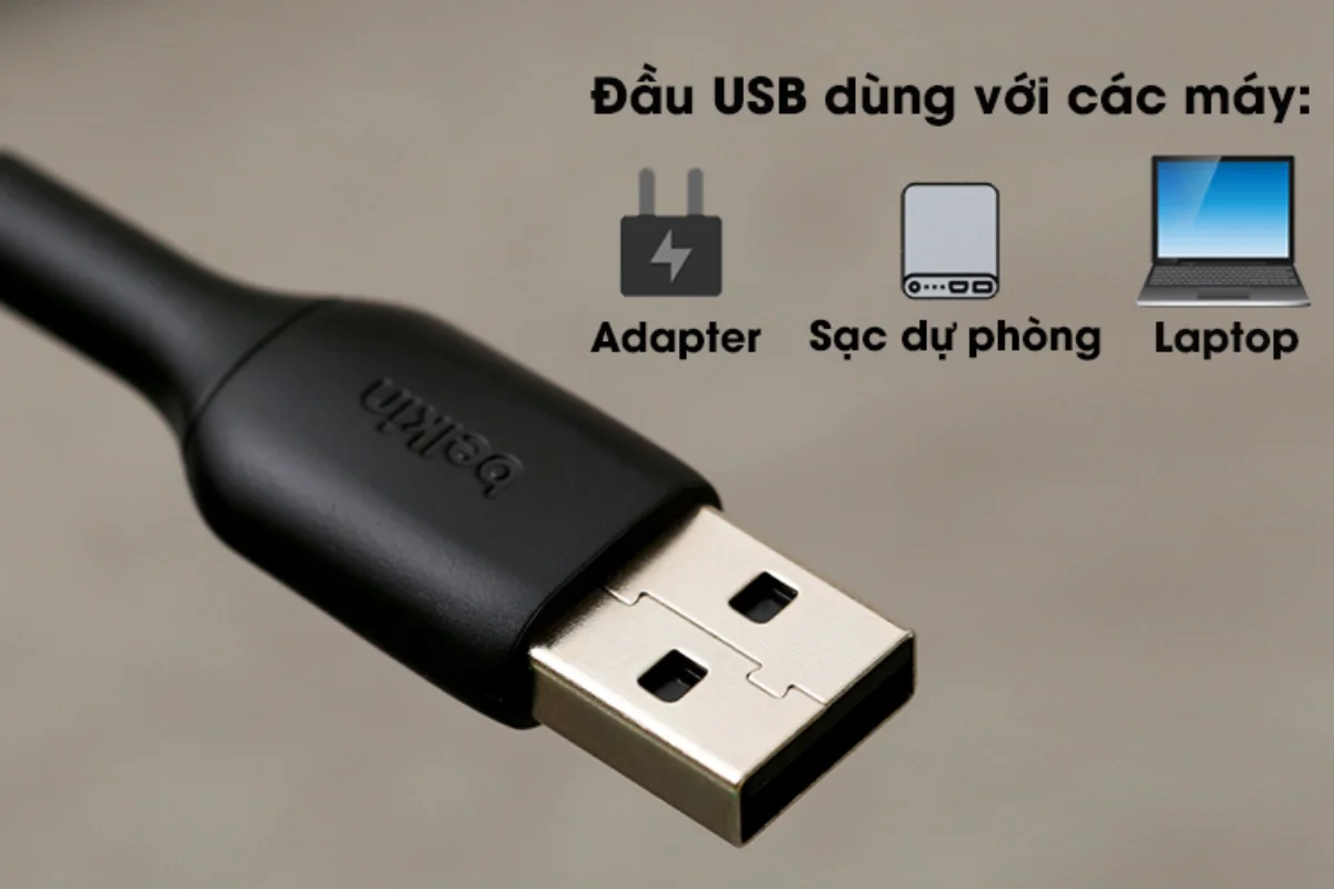 Đầu cáp tương thích với nhiều thiết bị như sạc dự phòng, laptop,...